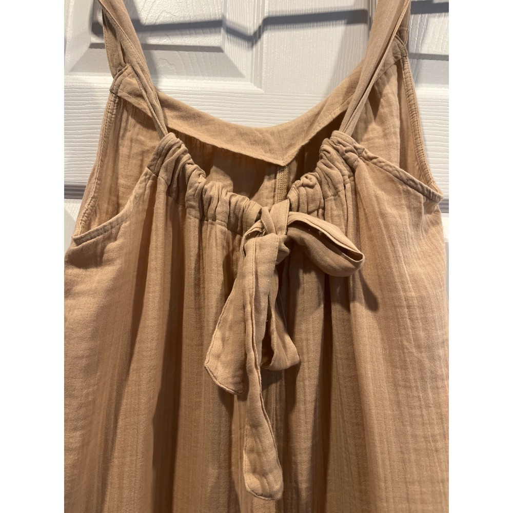 Old Navy Tan Beige Cotton Gauze Tie Back Sleeveless Midi Dress Large NWT - Picture 6 of 9